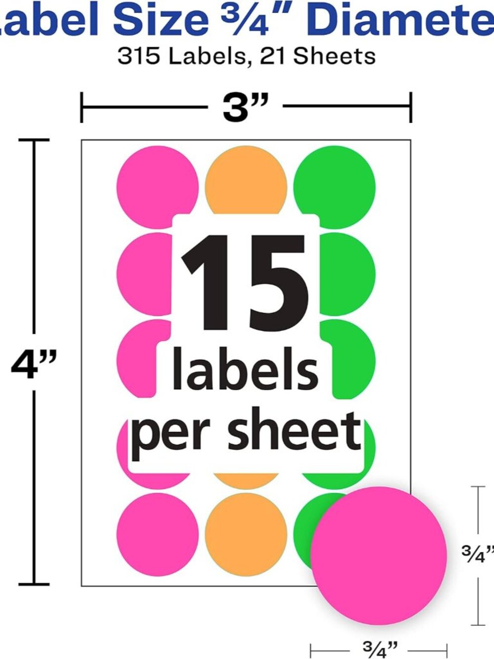 Color-Coding Removable Labels, 3/4 Inch Round Labels, Assorted Neon Colors, Non- - Picture 6 of 6
